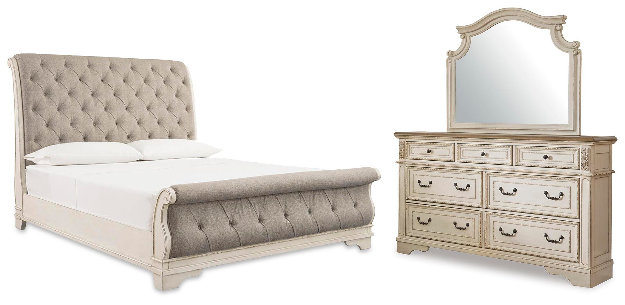 J&M Furniture - Ashley Furniture - Realyn Queen Upholstered Sleigh Bed, Dresser and Mirror - Queen Upholstered Sleigh Bed, Dresser and Mirror - B743B5