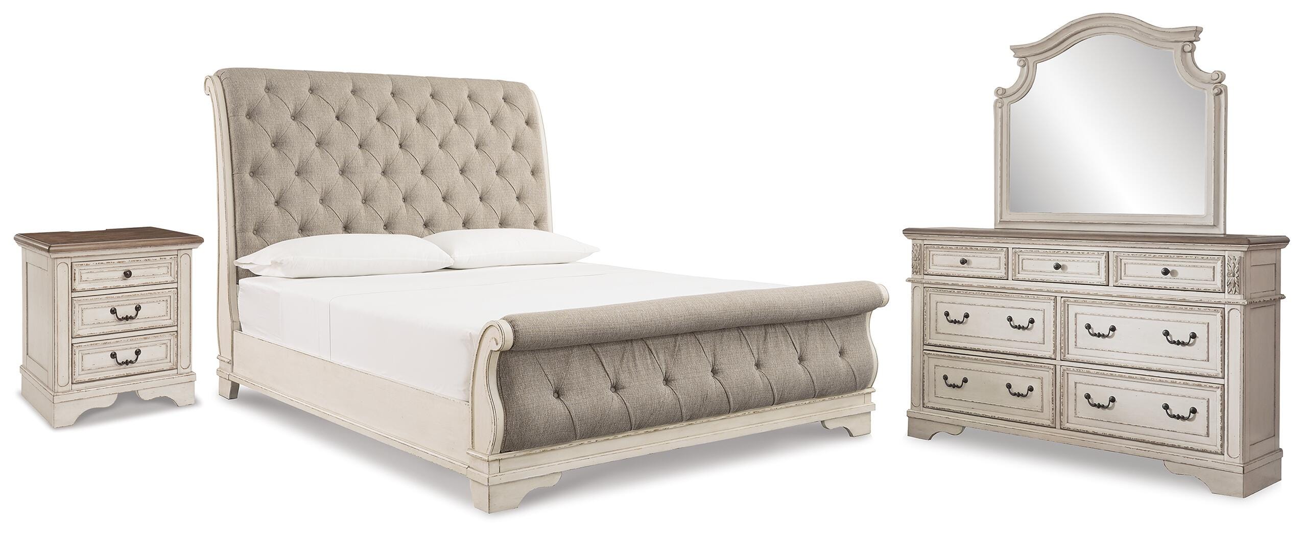 J&M Furniture - Ashley Furniture - Realyn King Sleigh Bed, Dresser Mirror and Nightstand - King Sleigh Bed, Dresser Mirror and Nightstand - B743B65