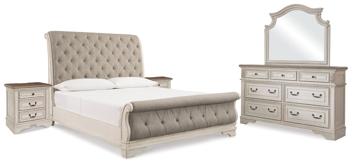J&M Furniture - Ashley Furniture - Realyn King Upholstered Sleigh Bed, Dresser, Mirror and 2 Nightstands - King Upholstered Sleigh Bed, Dresser, Mirror and 2 Nightstands - B743B51