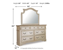 Realyn Queen Upholstered Sleigh Bed, Dresser and Mirror