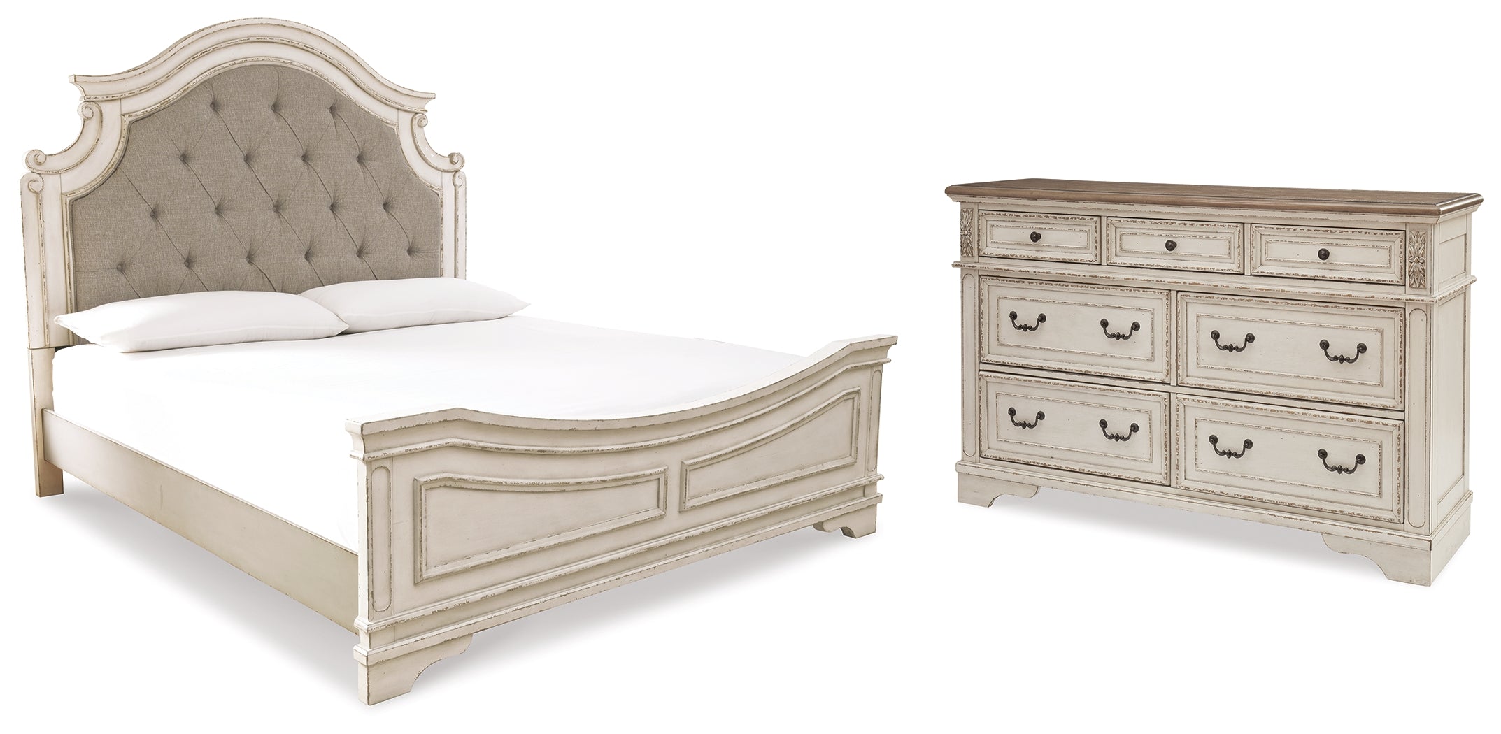 J&M Furniture - Ashley Furniture - Realyn King Upholstered Panel Bed and Dresser - King Upholstered Panel Bed and Dresser / Two-tone - B743B38