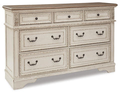 Realyn Queen Upholstered Panel Bed, Dresser and Nightstand