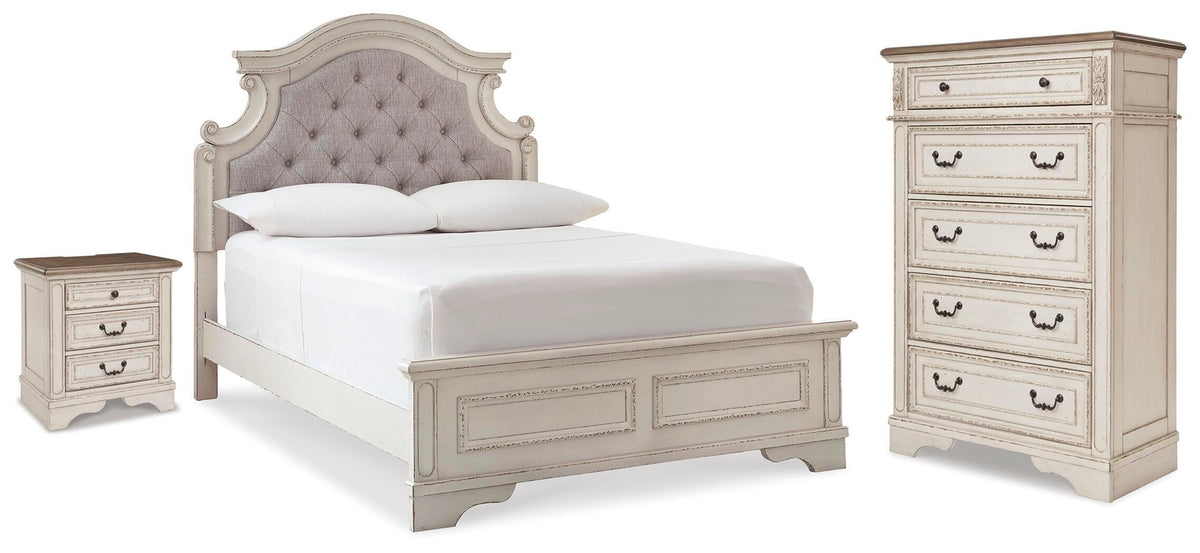 J&M Furniture - Ashley Furniture - Realyn Full Upholstered Panel Bed, Chest and Nightstand - Full Upholstered Panel Bed, Chest and Nightstand - B743B96
