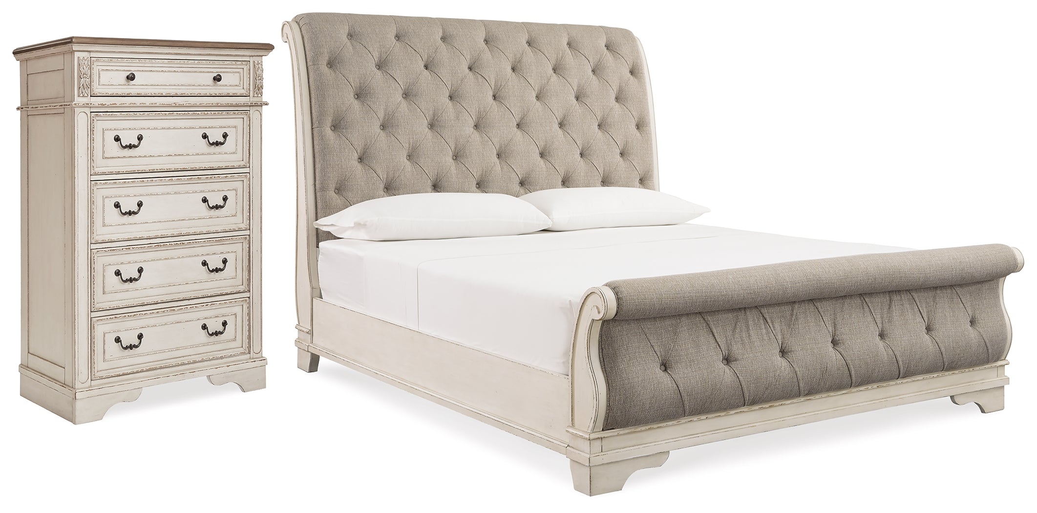 J&M Furniture - Ashley Furniture - Realyn Queen Upholstered Sleigh Bed and Chest - Queen Upholstered Sleigh Bed and Chest - B743B29