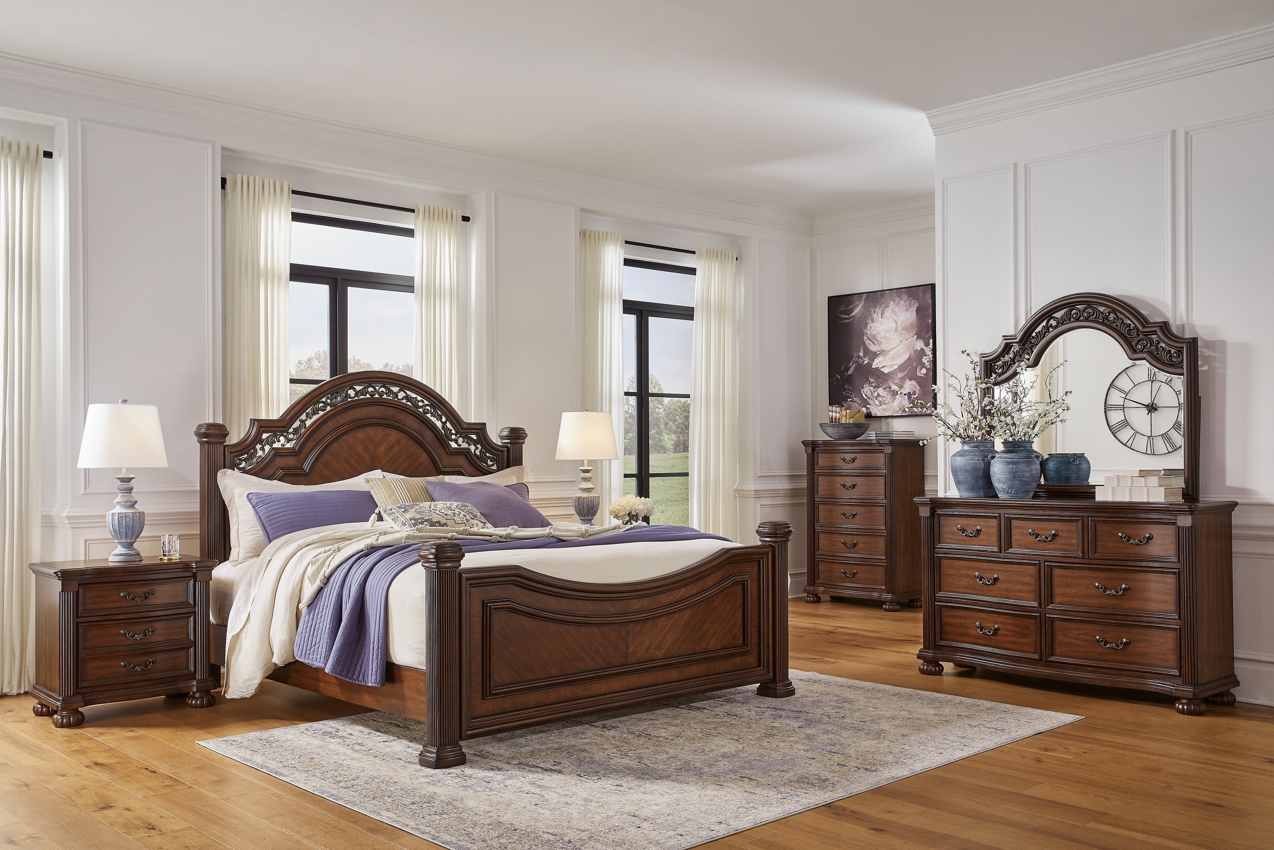 J&M Furniture - Ashley Furniture - Lavinton King Poster Bed, Dresser, Mirror, Chest and 2 Nightstands - King Poster Bed, Dresser, Mirror, Chest and 2 Nightstands - B764B11