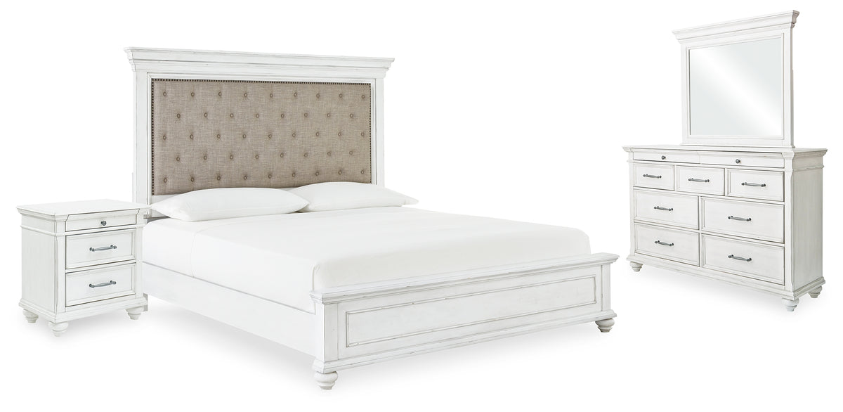 J&M Furniture - Ashley Furniture - Kanwyn Queen Upholstered Panel Bed, Dresser, Mirror, and Nightstand - Queen Upholstered Panel Bed, Dresser, Mirror, and Nightstand - B777B16