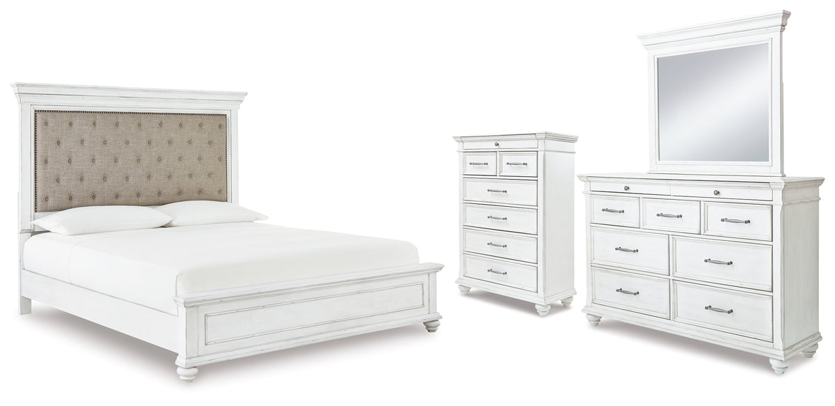 J&M Furniture - Ashley Furniture - Kanwyn Cal King Upholstered Panel Bed, Dresser, Mirror and Chest - Cal King Upholstered Panel Bed, Dresser, Mirror and Chest - B777B23