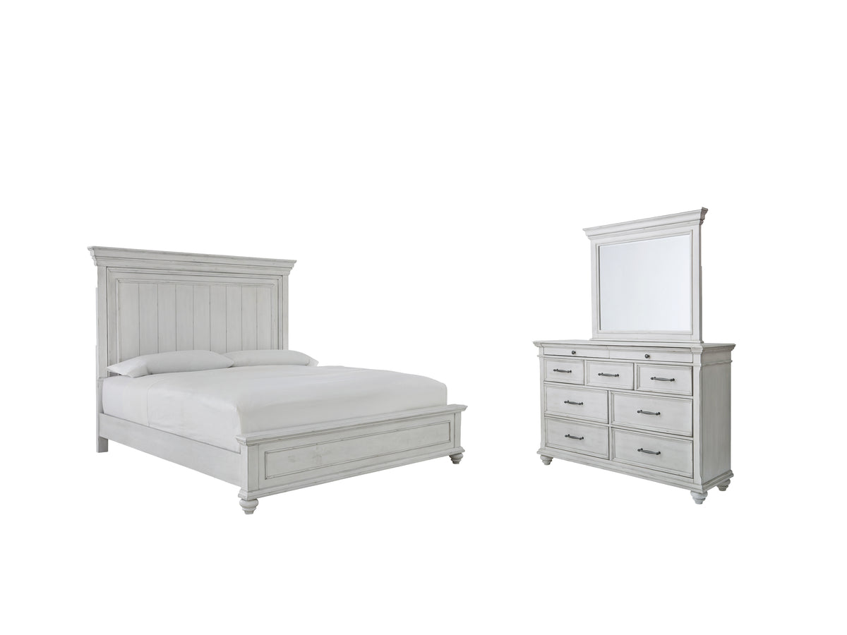 J&M Furniture - Ashley Furniture - Kanwyn Queen Panel Bed with Dresser and Mirror - Queen Panel Bed with Dresser and Mirror / Whitewash - B777B3