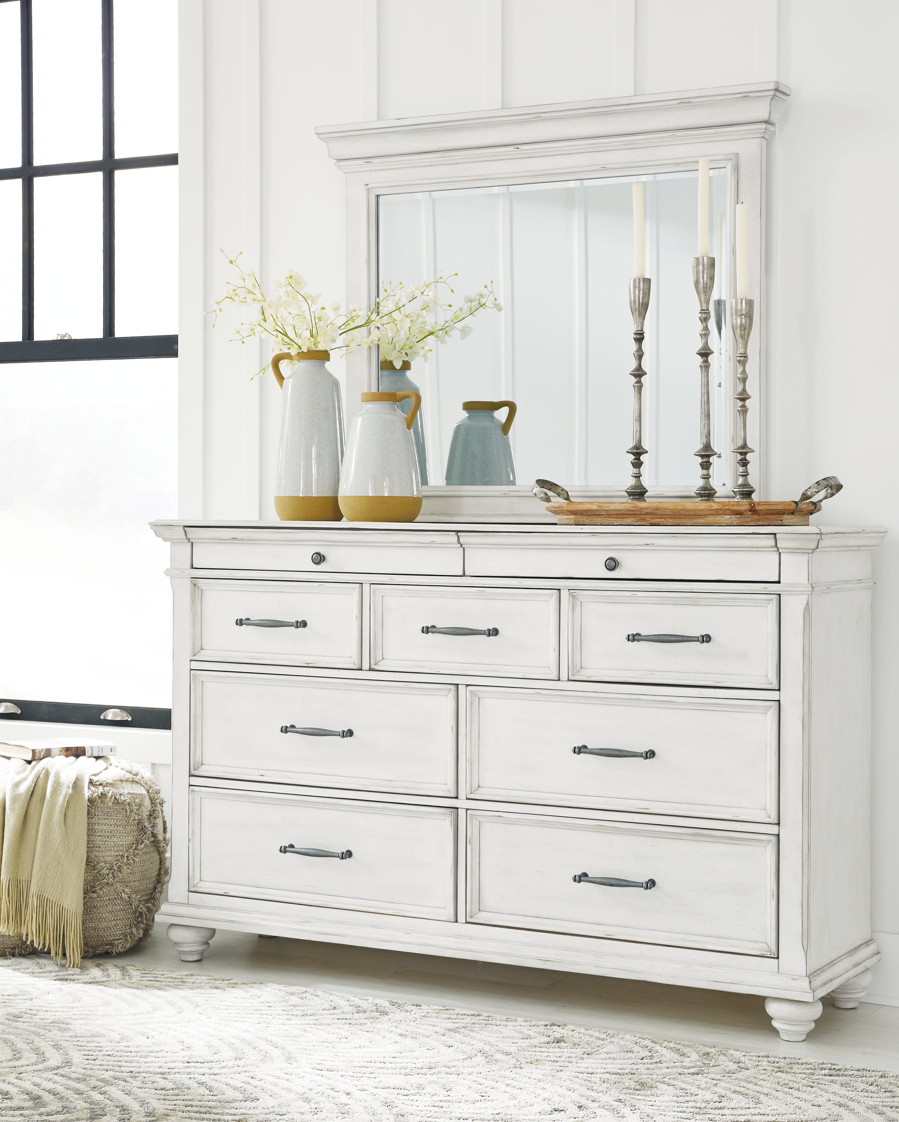 J&M Furniture - Ashley Furniture - Kanwyn Dresser and Mirror - Dresser and Mirror / Whitewash - B777B1