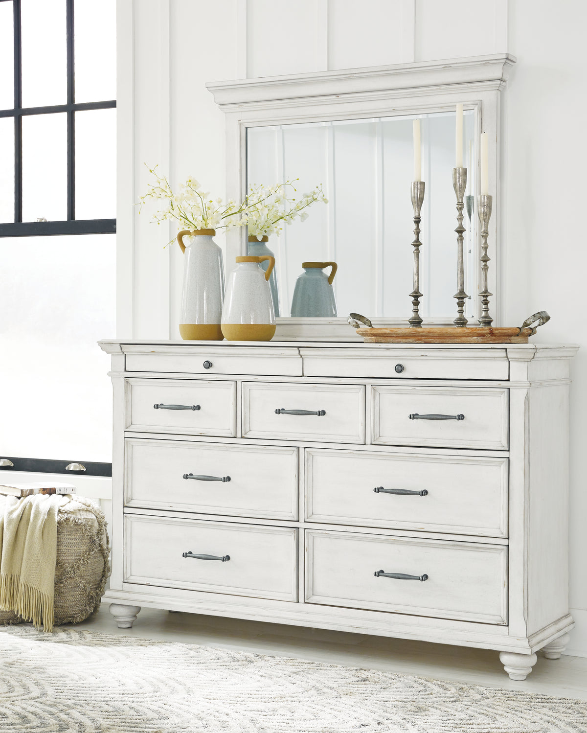 J&M Furniture - Ashley Furniture - Kanwyn Dresser and Mirror - Dresser and Mirror / Whitewash - B777B1