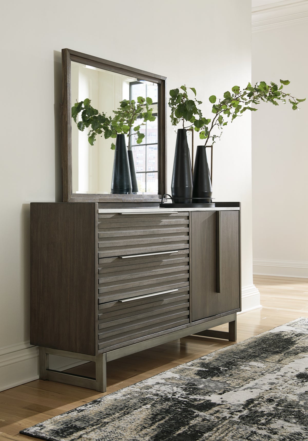 J&M Furniture - Ashley Furniture - Arkenton Dresser and Mirror - Dresser and Mirror / Grayish Brown - B786B1