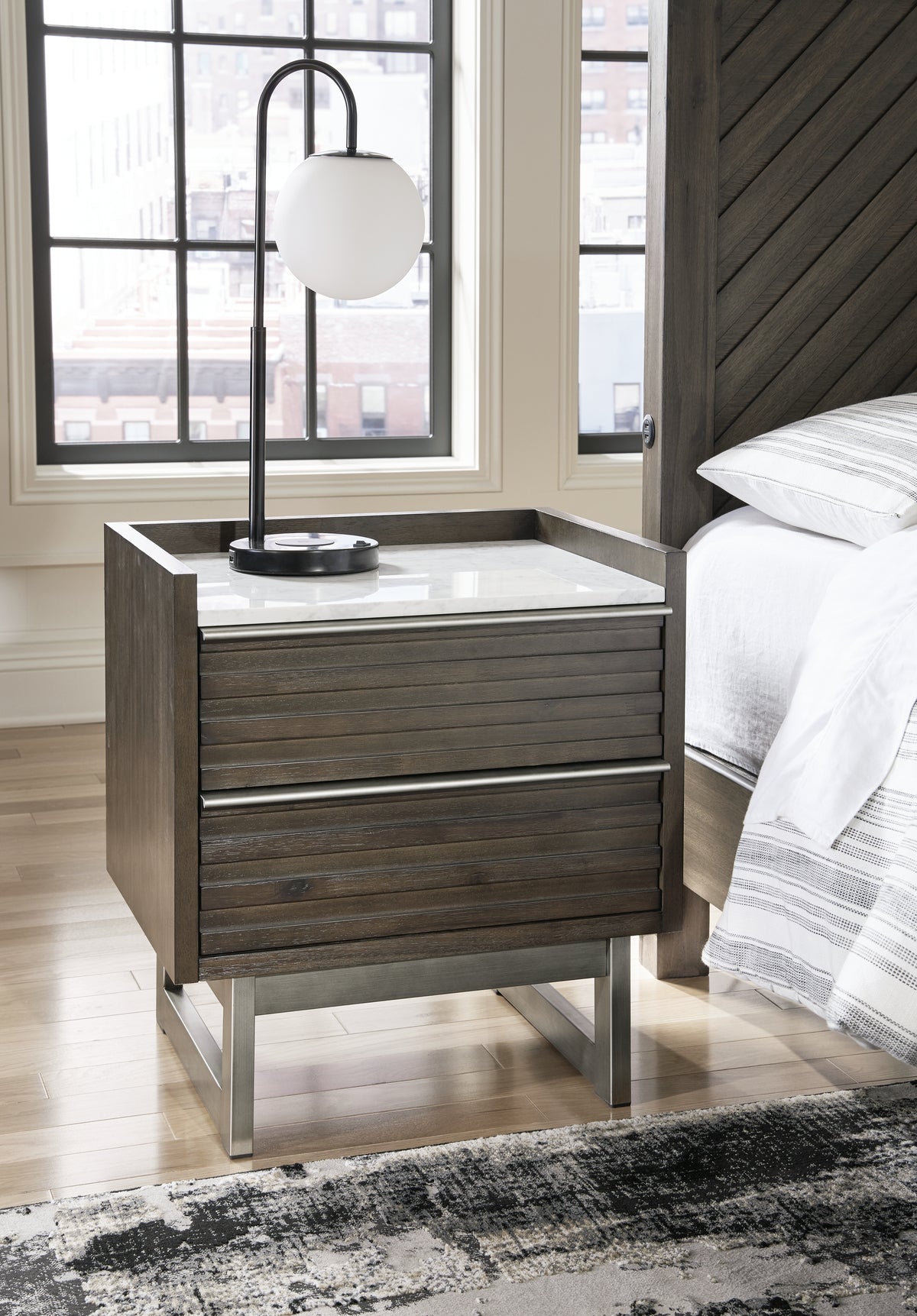 J&M Furniture - Ashley Furniture - Arkenton Nightstand - Two Drawer Night Stand / Grayish Brown/White - B786-92
