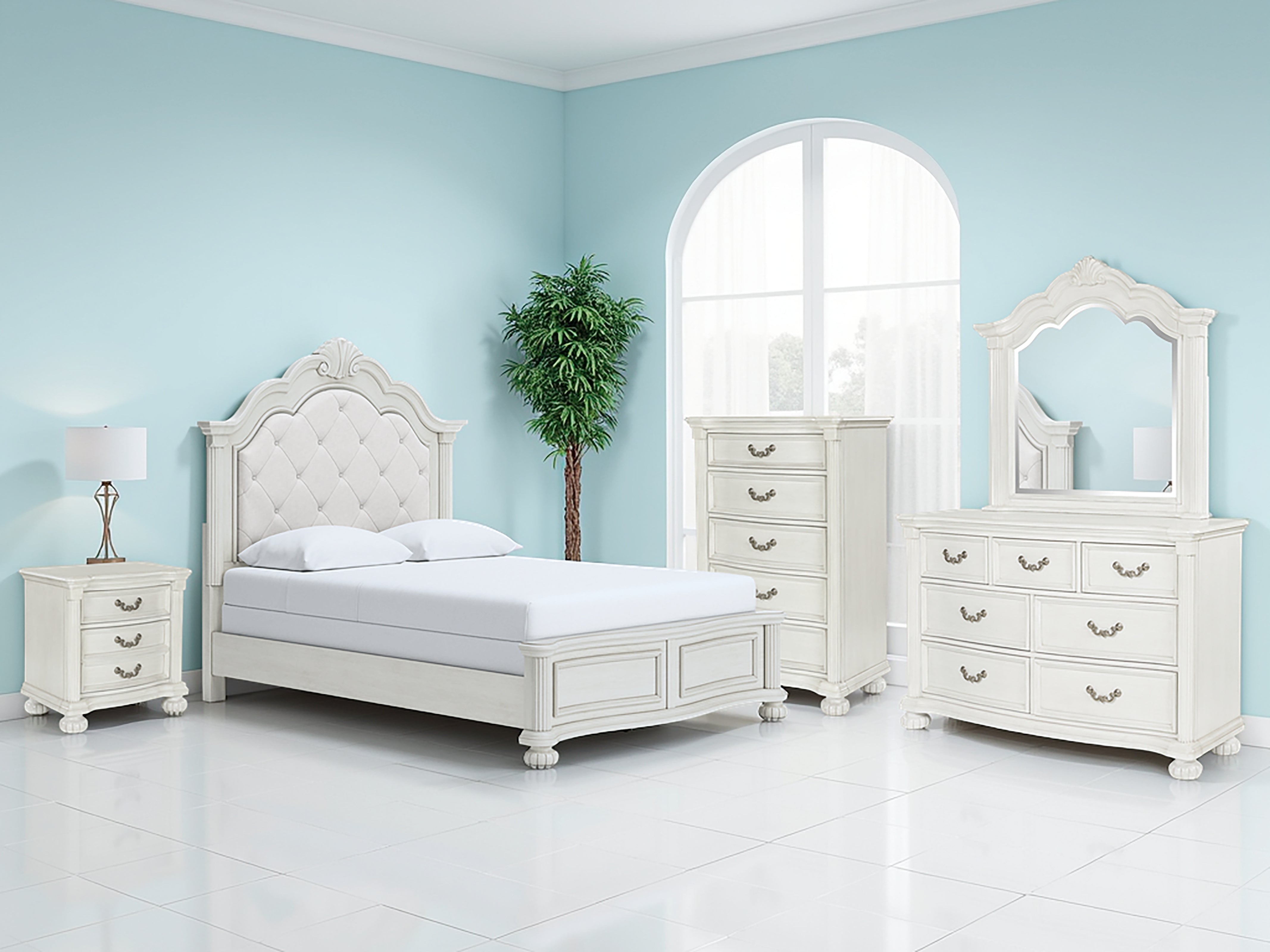 J&M Furniture - Ashley Furniture - Montelaine Queen Upholstered Panel Bed - Queen Upholstered Panel Bed / Antique White - B795B2