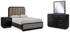 J&M Furniture - Ashley Furniture - Rowanbeck Queen Upholstered Panel Bed, Dresser, Mirror and Nightstand - Queen Upholstered Panel Bed, Dresser, Mirror and Nightstand - B821B9