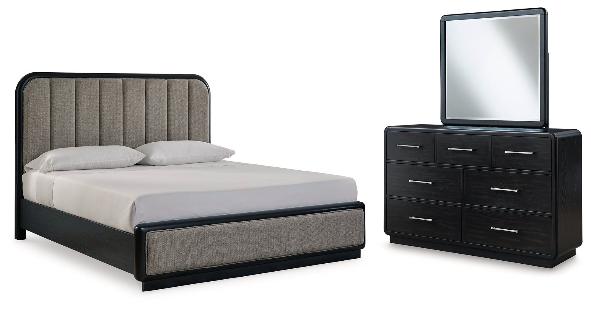 J&M Furniture - Ashley Furniture - Rowanbeck King Upholstered Panel Bed, Dresser and Mirror - King Upholstered Panel Bed, Dresser and Mirror - B821B6