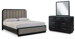J&M Furniture - Ashley Furniture - Rowanbeck King Upholstered Panel Bed, Dresser and Mirror - King Upholstered Panel Bed, Dresser and Mirror - B821B6