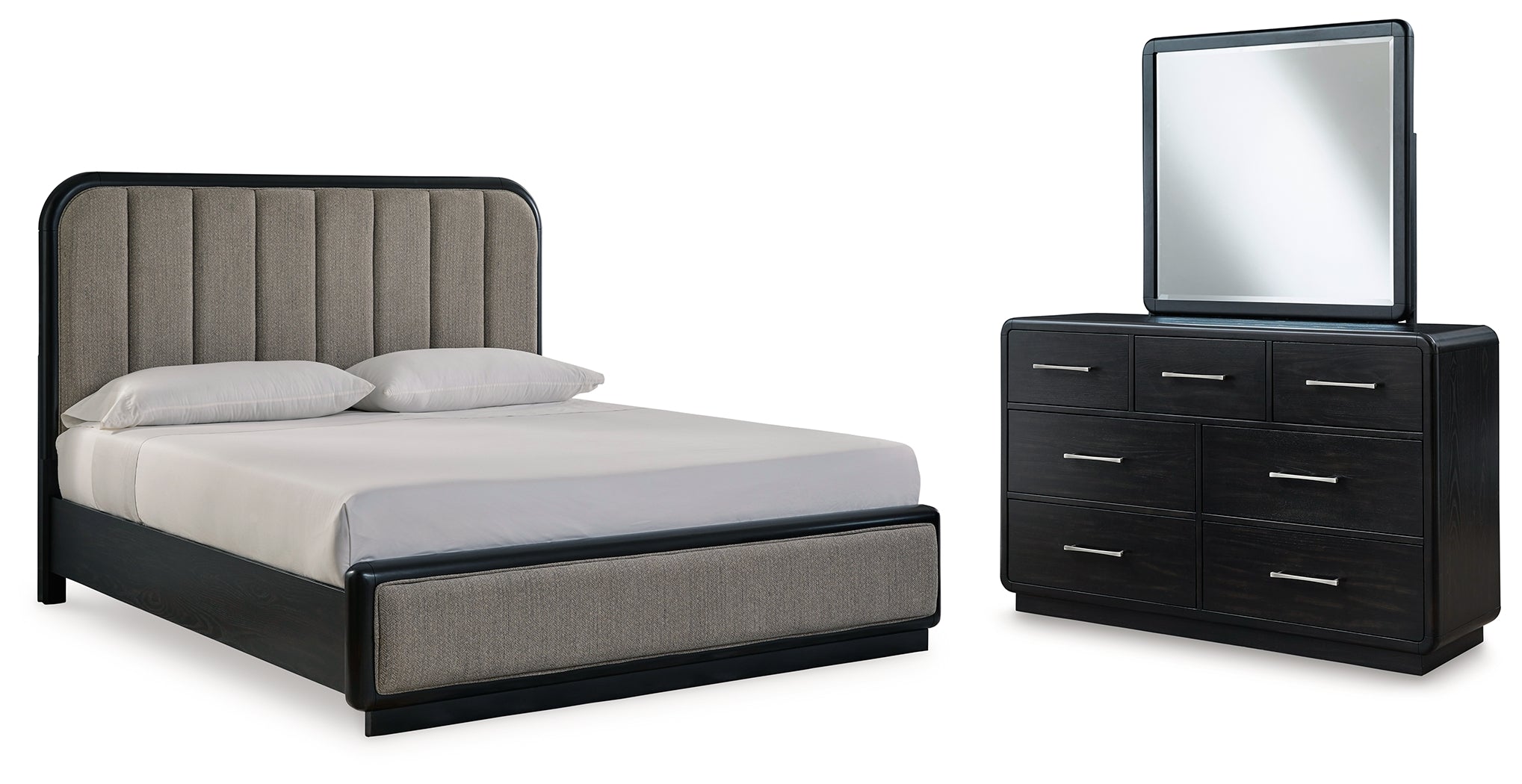 J&M Furniture - Ashley Furniture - Rowanbeck California King Upholstered Panel Bed, Dresser and Mirror - California King Upholstered Panel Bed, Dresser and Mirror - B821B7