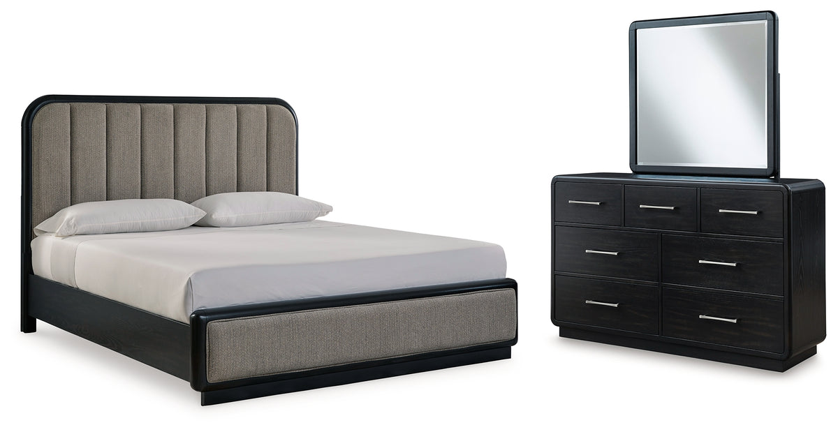 J&M Furniture - Ashley Furniture - Rowanbeck California King Upholstered Panel Bed, Dresser and Mirror - California King Upholstered Panel Bed, Dresser and Mirror - B821B7