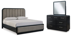 J&M Furniture - Ashley Furniture - Rowanbeck California King Upholstered Panel Bed, Dresser and Mirror - California King Upholstered Panel Bed, Dresser and Mirror - B821B7