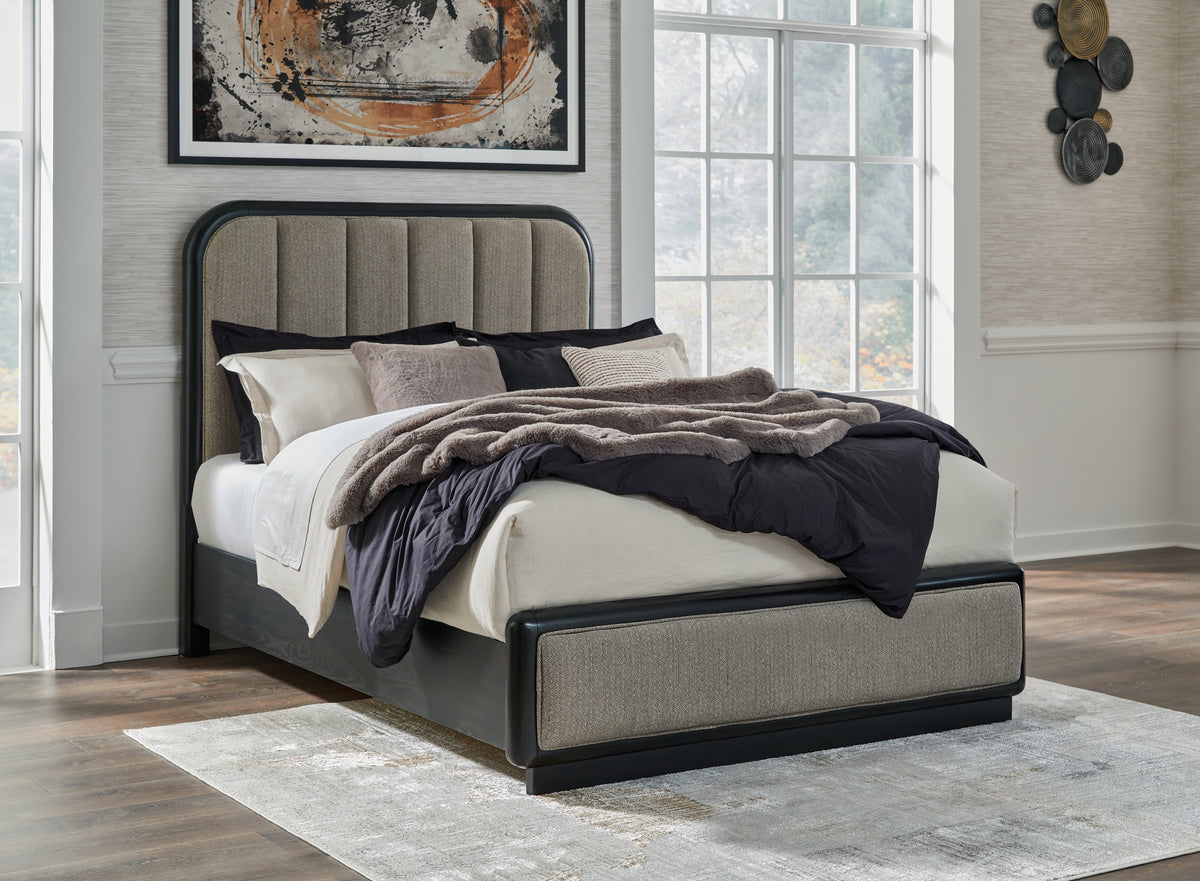 J&M Furniture - Ashley Furniture - Rowanbeck Queen Upholstered Panel Bed - Queen Upholstered Panel Bed / Gray/Black - B821B2