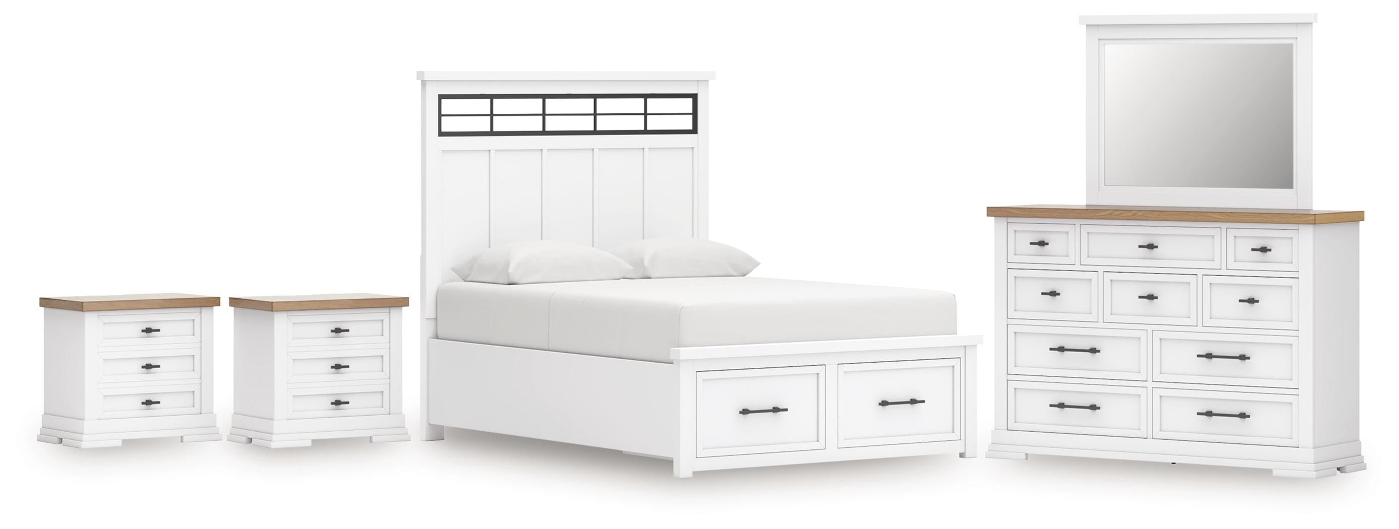 J&M Furniture - Ashley Furniture - Ashbryn King Panel Bed, Dresser, Mirror and 2 Nightstands - King Panel Bed, Dresser, Mirror and 2 Nightstands - B844B10
