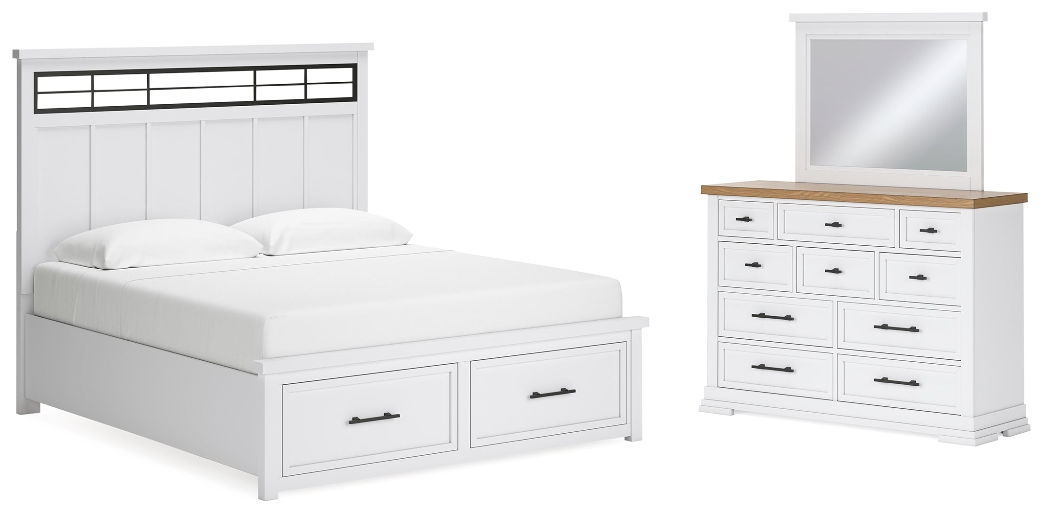 J&M Furniture - Ashley Furniture - Ashbryn King Panel Storage Bed, Dresser and Mirror - King Panel Storage Bed, Dresser and Mirror - B844B6