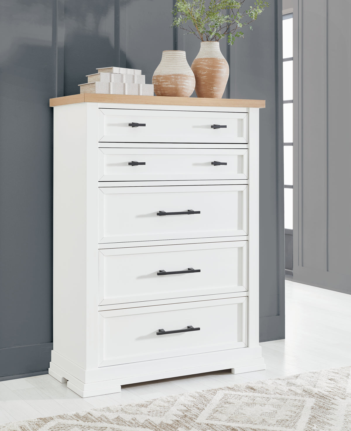 J&M Furniture - Ashley Furniture - Ashbryn Chest of Drawers - Five Drawer Chest / White/Natural - B844-46