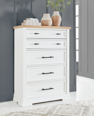 J&M Furniture - Ashley Furniture - Ashbryn Chest of Drawers - Five Drawer Chest / White/Natural - B844-46