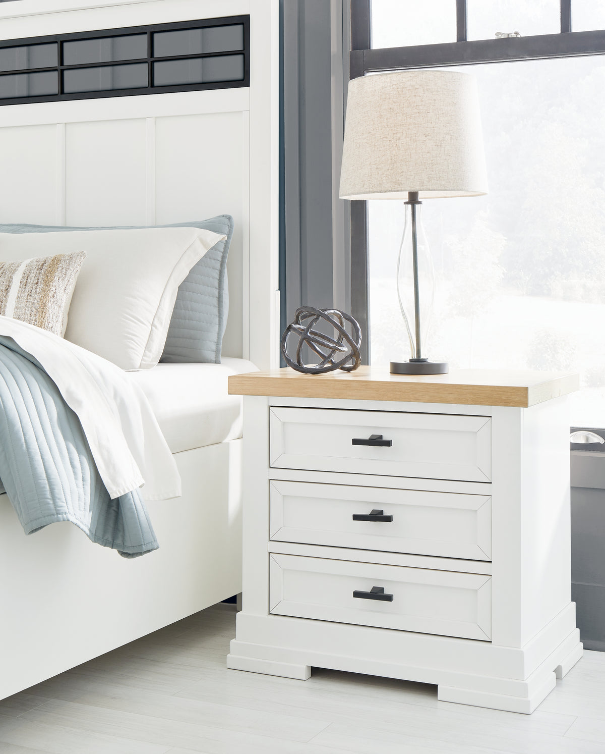 J&M Furniture - Ashley Furniture - Ashbryn Nightstand - Three Drawer Night Stand / White/Natural - B844-93