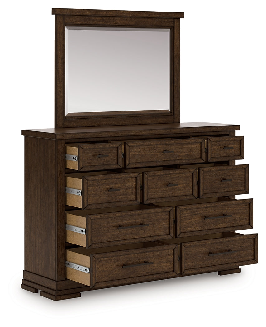 J&M Furniture - Ashley Furniture - Taffenbrook Dresser and Mirror - Dresser and Mirror / Medium Brown - B849B1