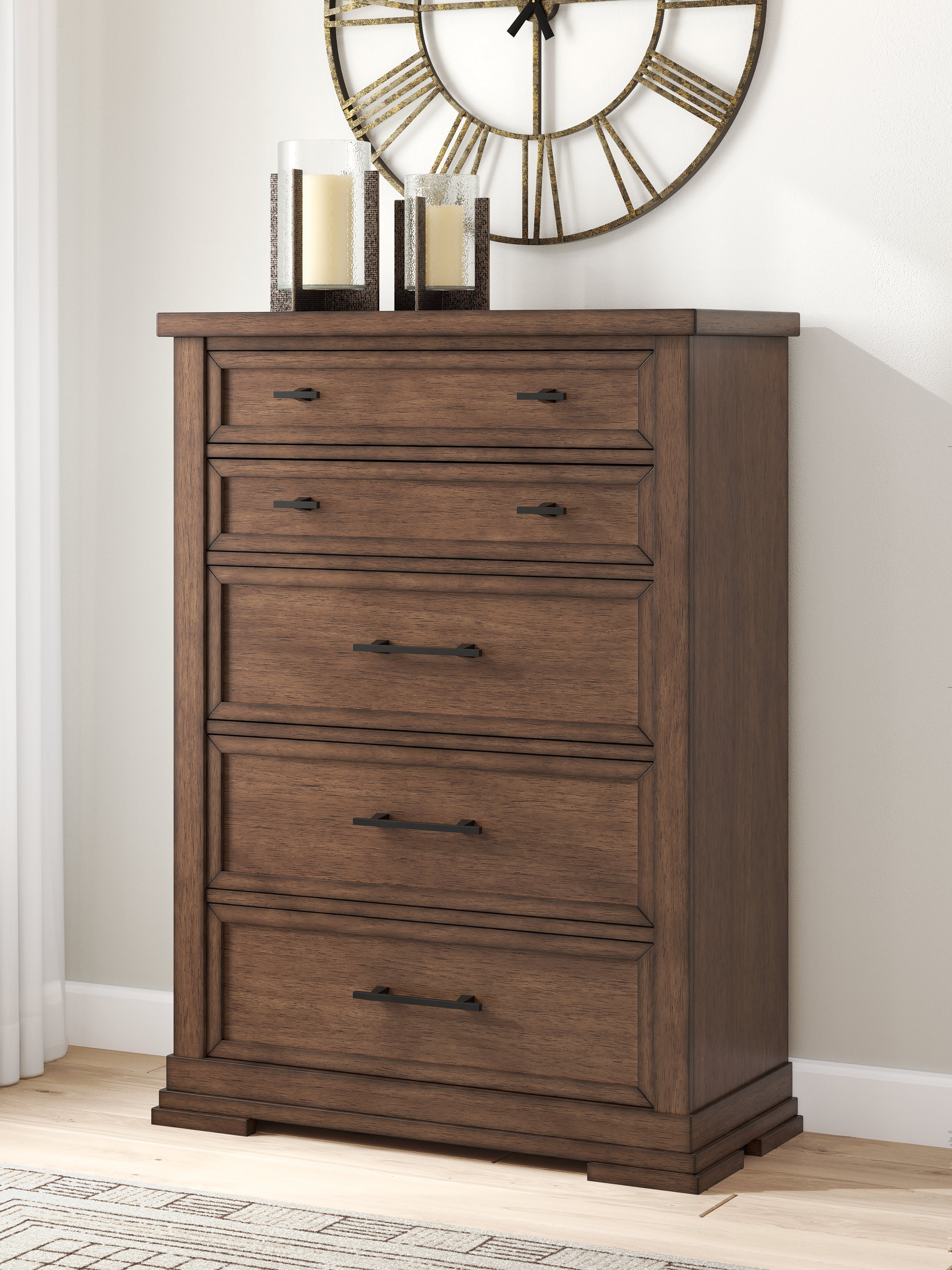 J&M Furniture - Ashley Furniture - Taffenbrook Chest of Drawers - Five Drawer Chest / Medium Brown - B849-46