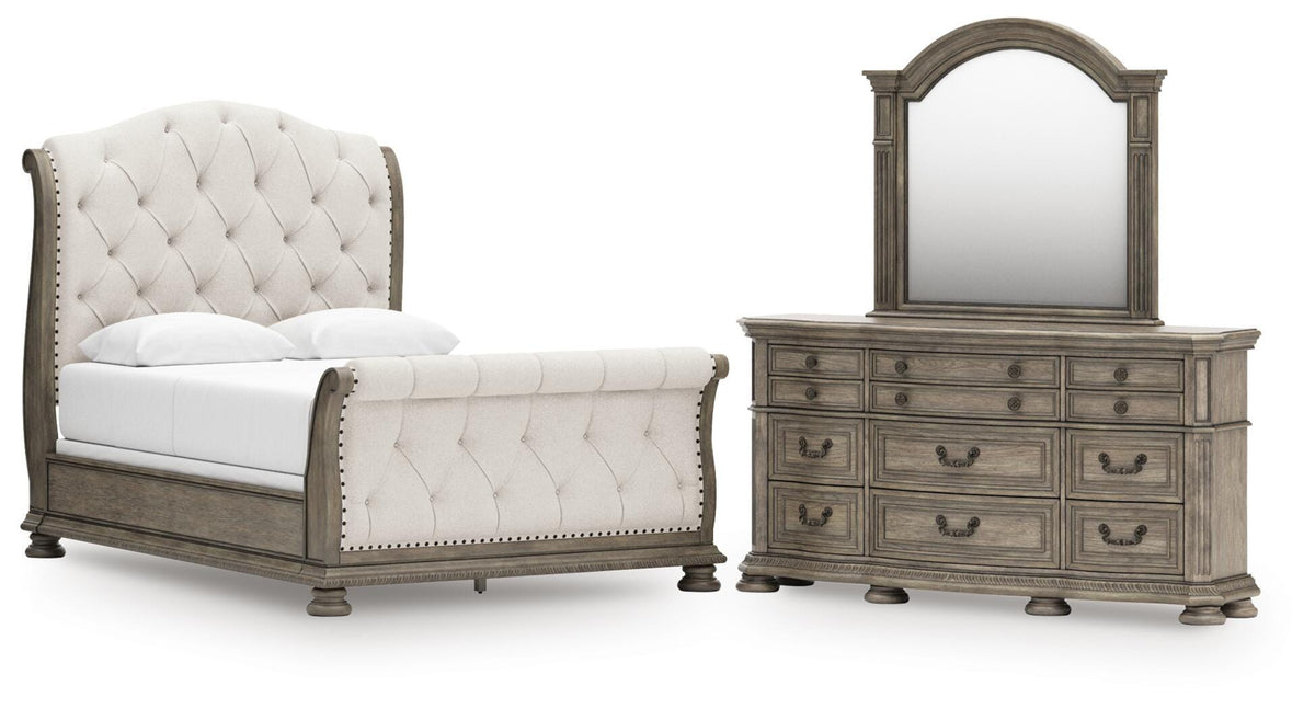 J&M Furniture - Ashley Furniture - Ardenfield Queen Upholstered Sleigh Bed, Dresser and Mirror - Queen Upholstered Sleigh Bed, Dresser and Mirror - B944B3