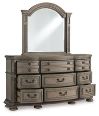 Ardenfield Queen Upholstered Sleigh Bed, Dresser and Mirror