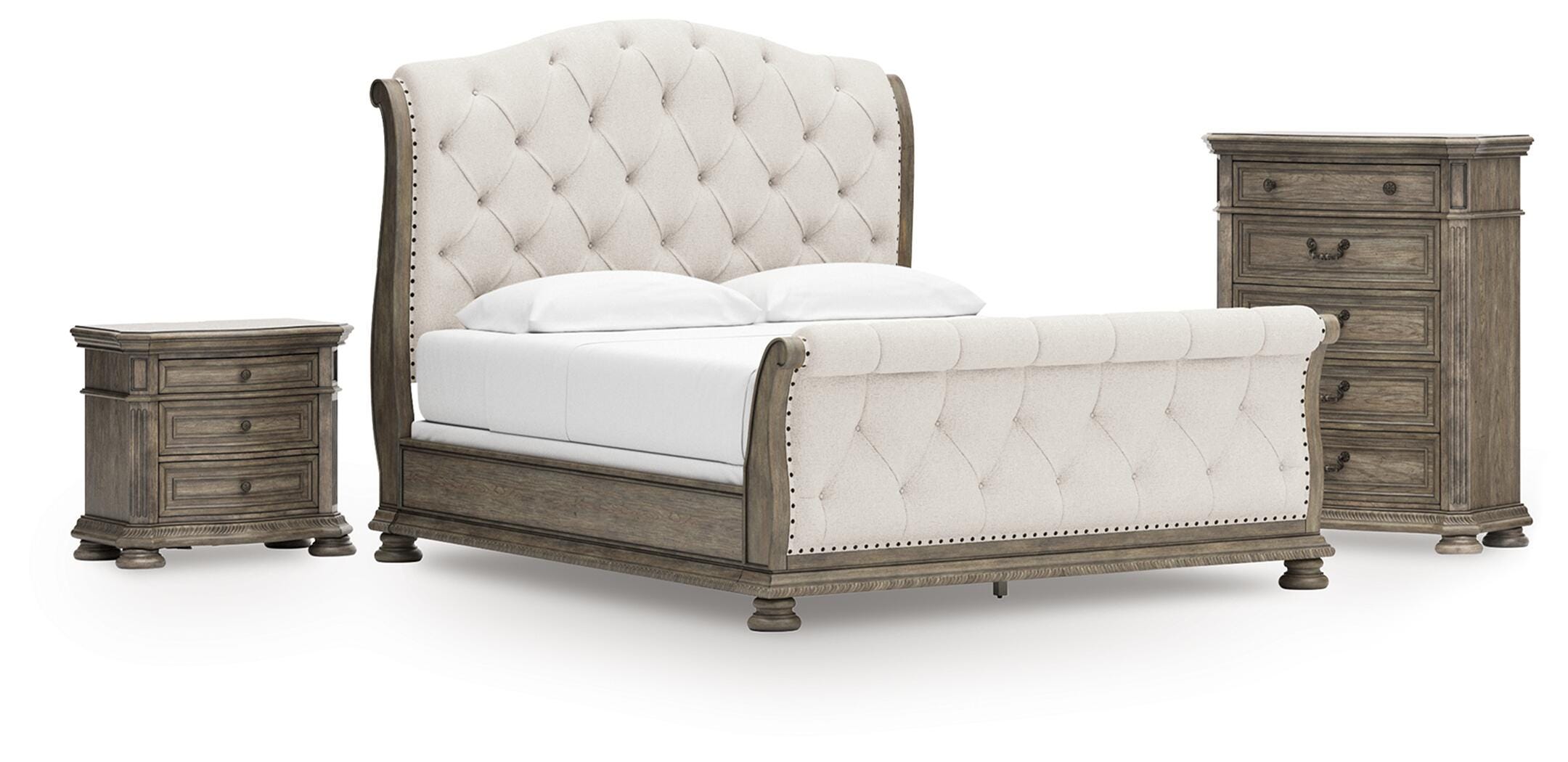J&M Furniture - Ashley Furniture - Ardenfield California King Sleigh Bed, Chest and Nightstand - California King Sleigh Bed, Chest and Nightstand - B944B6