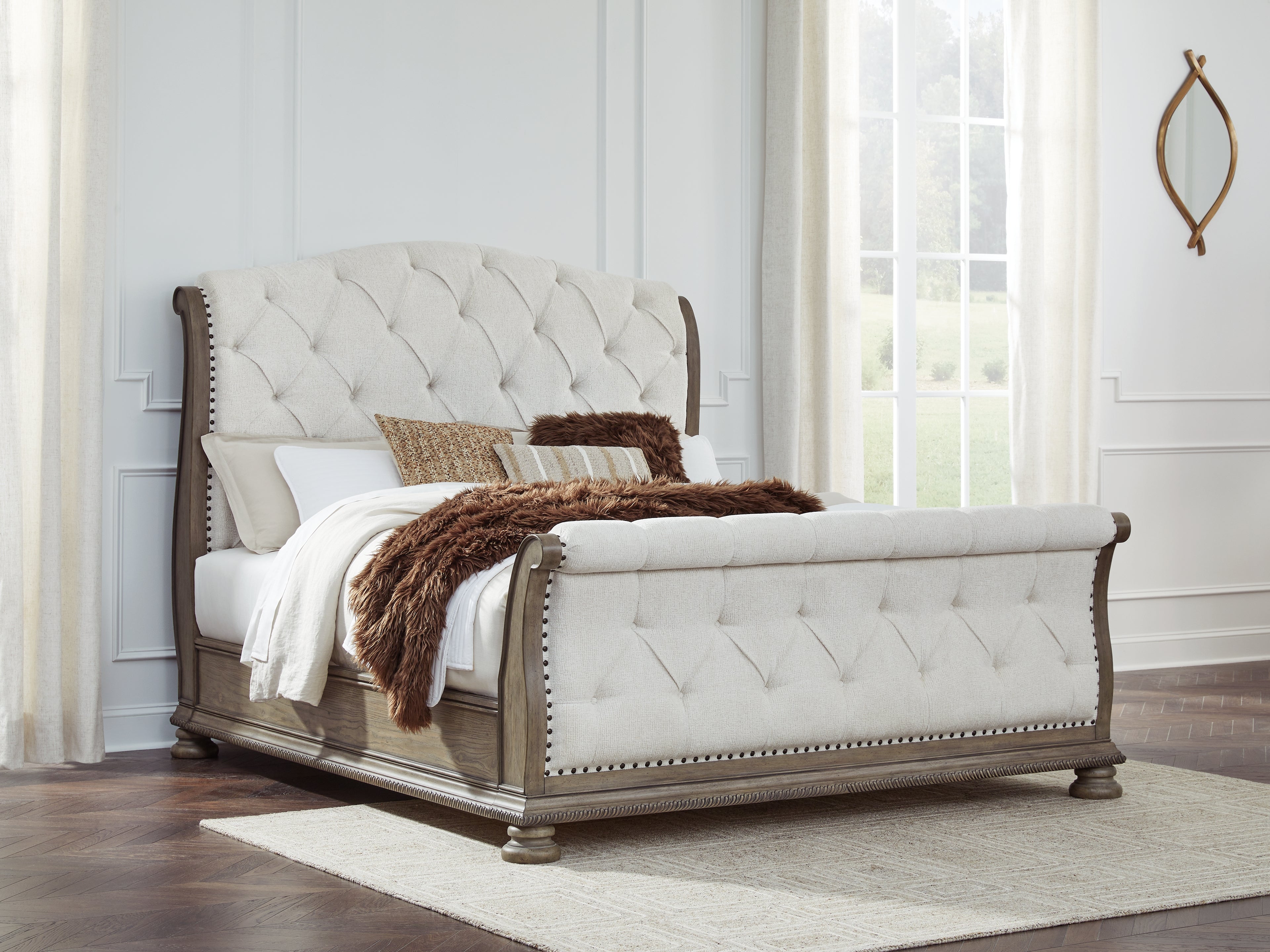 J&M Furniture - Ashley Furniture - Ardenfield King Upholstered Sleigh Bed - King Upholstered Sleigh Bed / Light Brown - B944B4