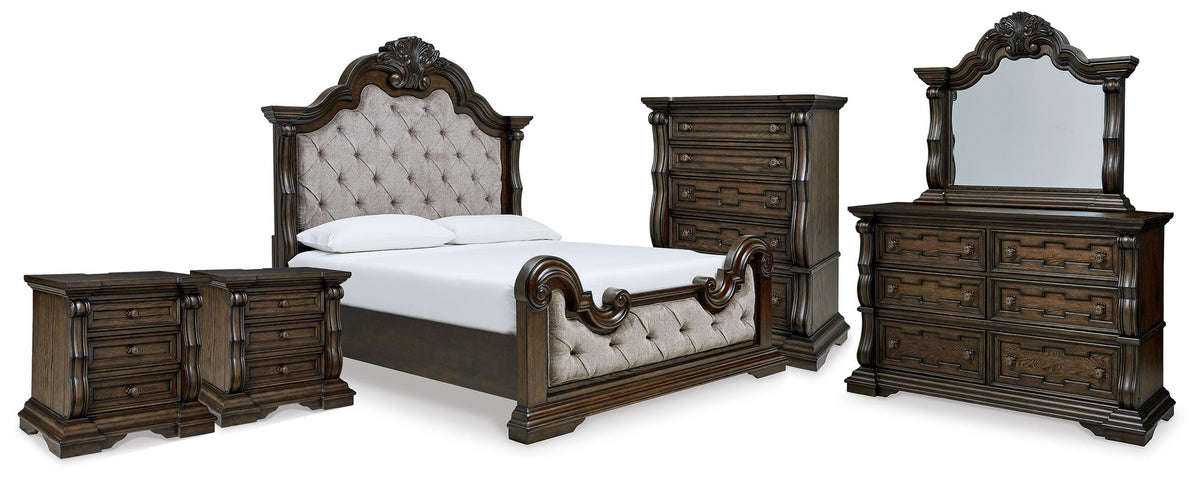 J&M Furniture - Ashley Furniture - Maylee King Upholstered Bed, Dresser, Mirror, Chest and 2 Nightstands - King Upholstered Bed, Dresser, Mirror, Chest and 2 Nightstands - B947B13