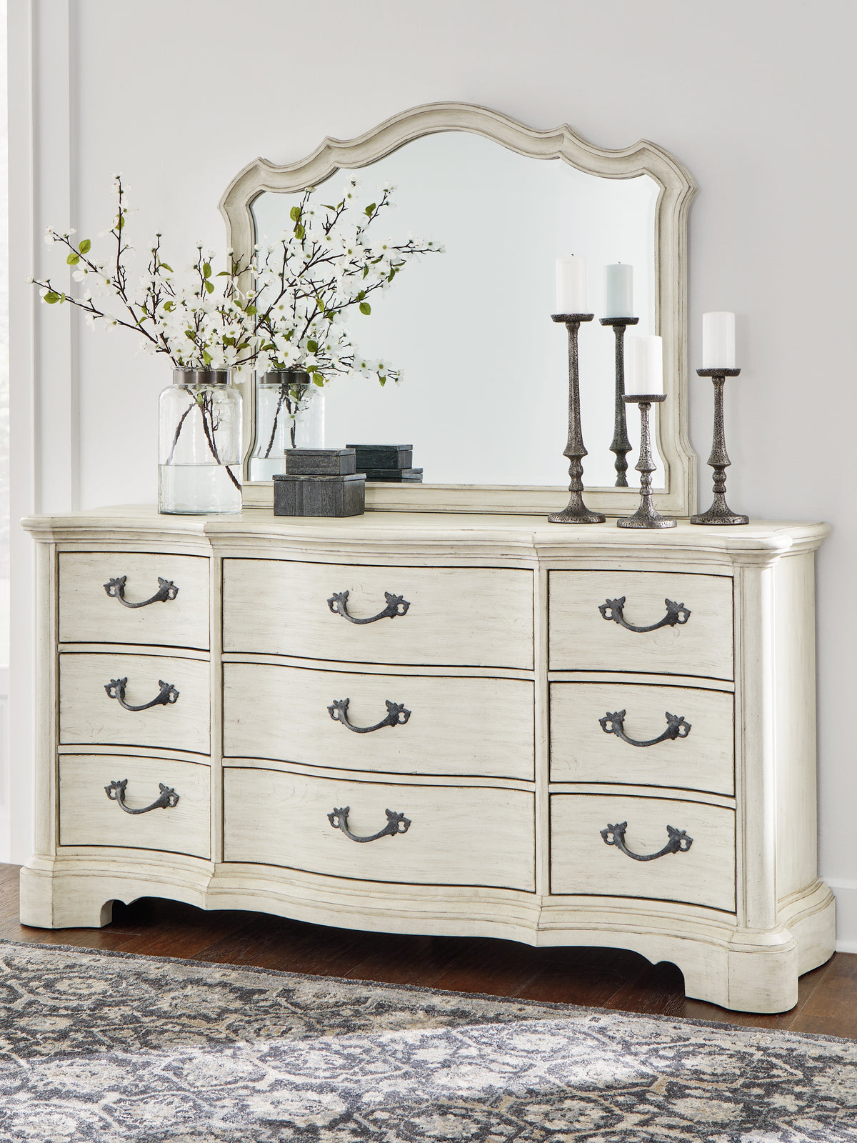 J&M Furniture - Ashley Furniture - Arlendyne Dresser and Mirror - Dresser and Mirror / Antique White - B980B1
