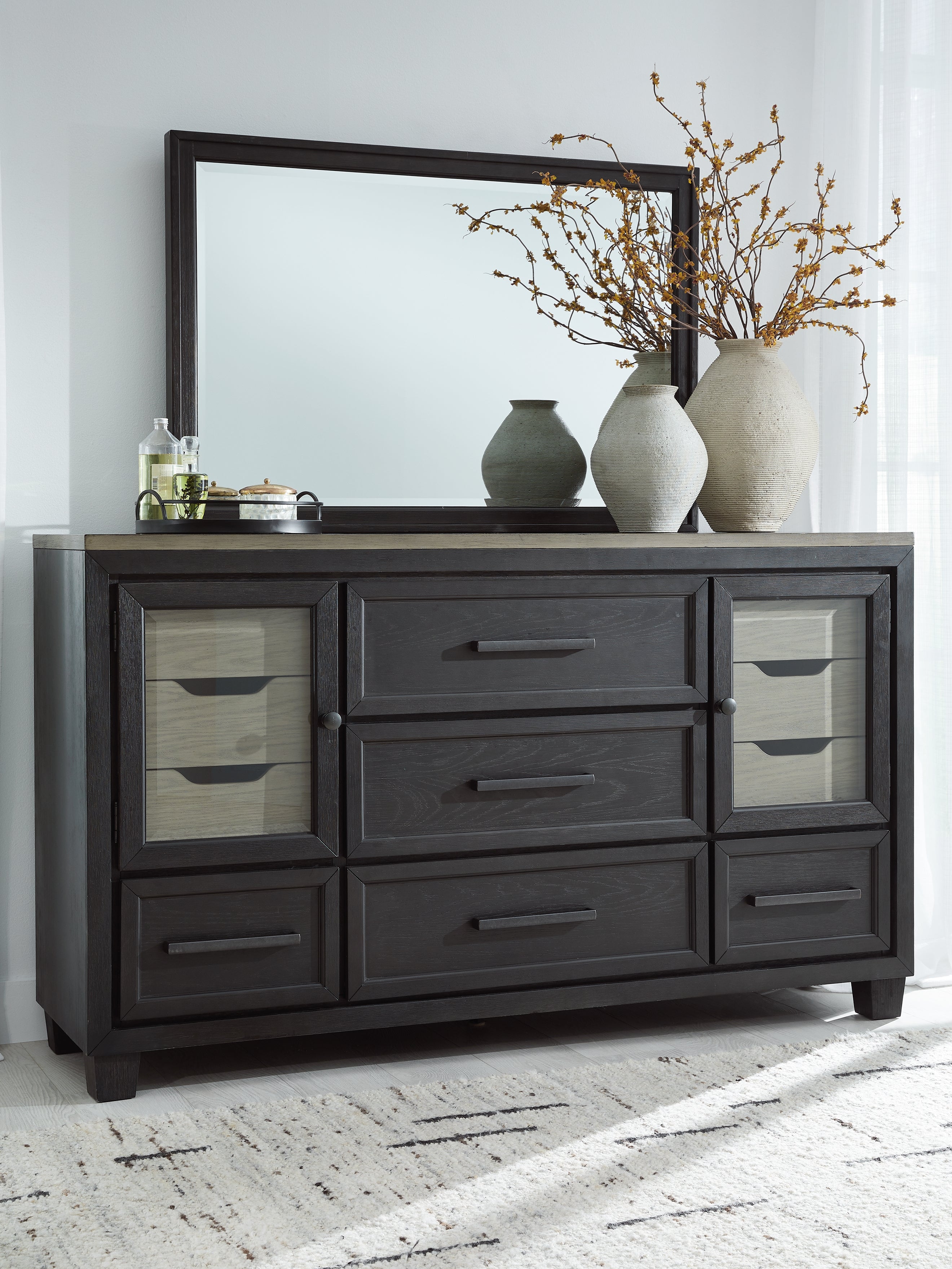 J&M Furniture - Ashley Furniture - Foyland Dresser and Mirror - Dresser and Mirror / Black/Brown - B989B1