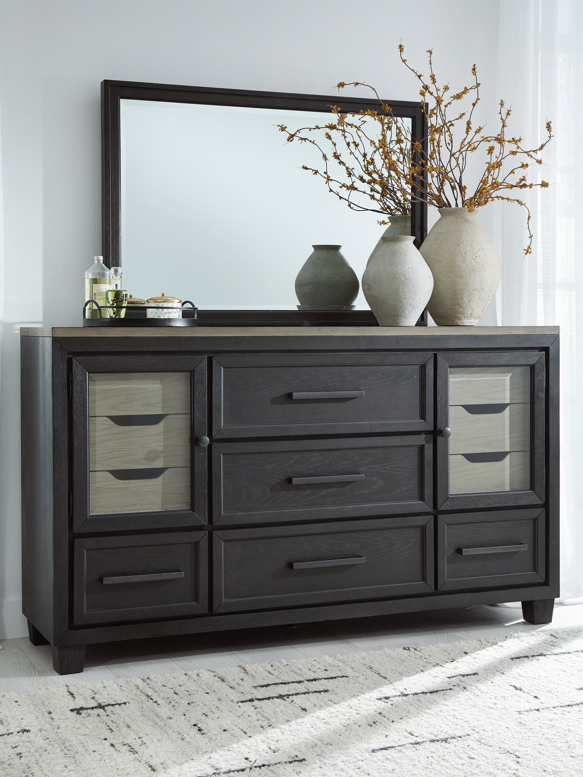 J&M Furniture - Ashley Furniture - Foyland Dresser and Mirror - Dresser and Mirror / Black/Brown - B989B1