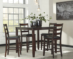 J&M Furniture - Ashley Furniture - Coviar Counter Height Dining Table and Bar Stools (Set of 5) - DRM Counter Table Set (5/CN) / Brown - D385-223