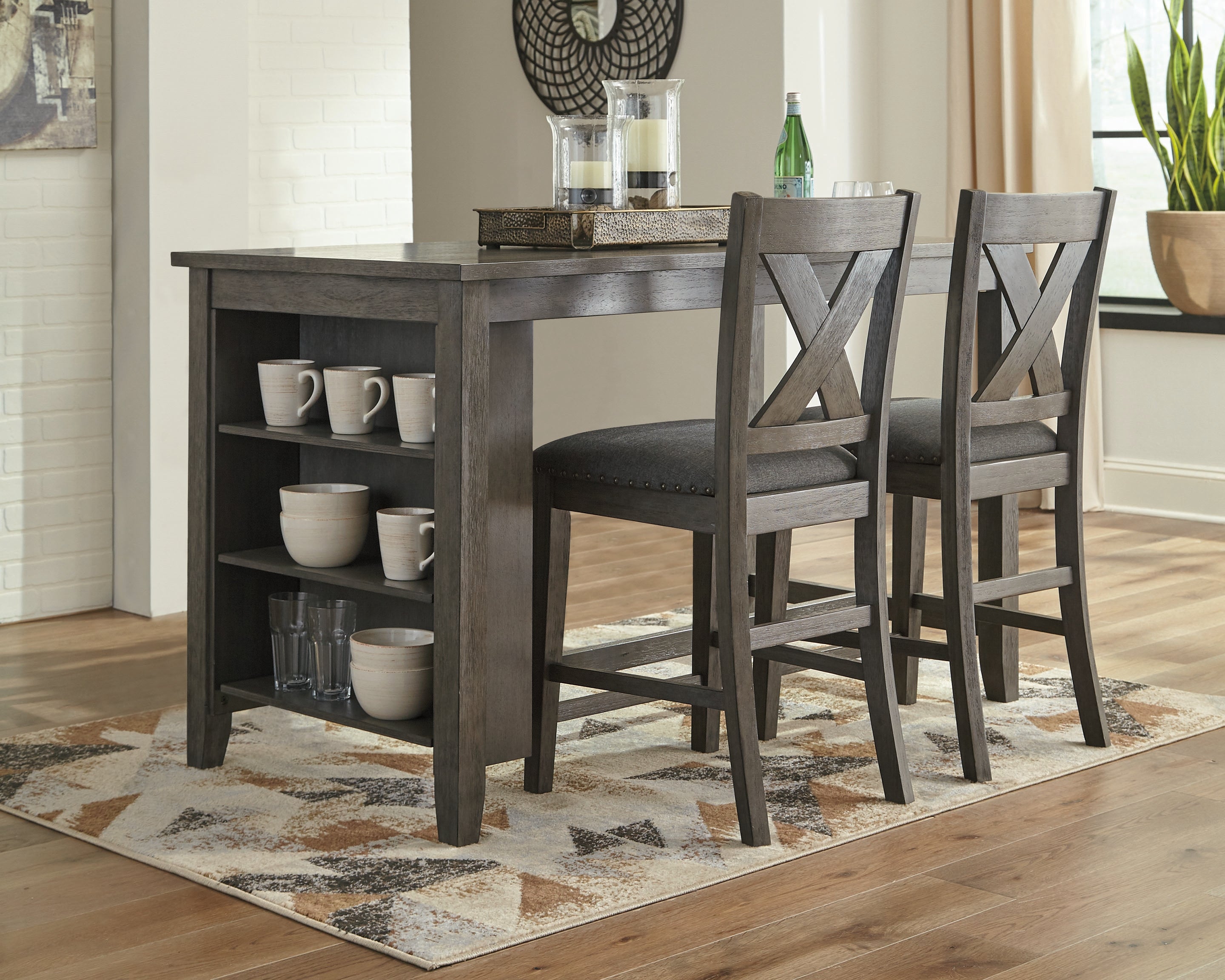 J&M Furniture - Ashley Furniture - Caitbrook Counter Height Dining Table and 2 Barstools - Counter Height Dining Table and 2 Barstools / Gray - D388D5