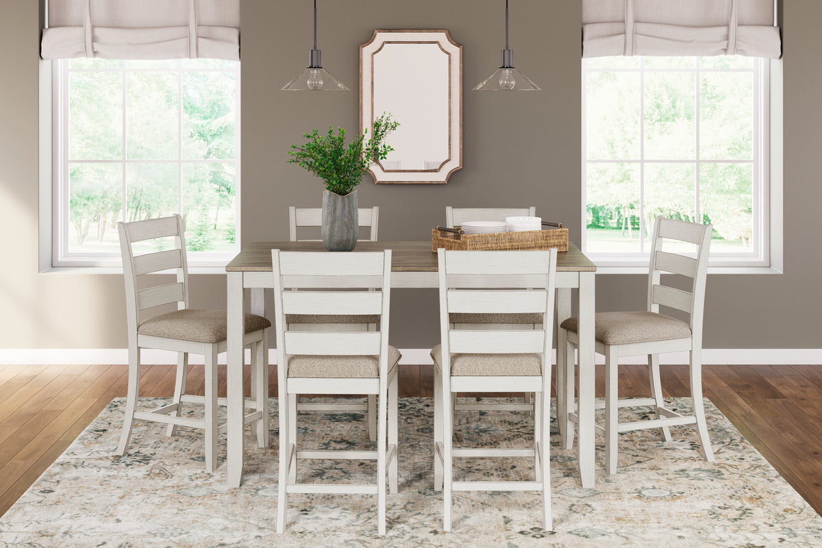 J&M Furniture - Ashley Furniture - Skempton Counter Height Dining Table and Bar Stools (Set of 7) - RECT DRM Counter TBL Set(7/CN) / White/Light Brown - D394-423