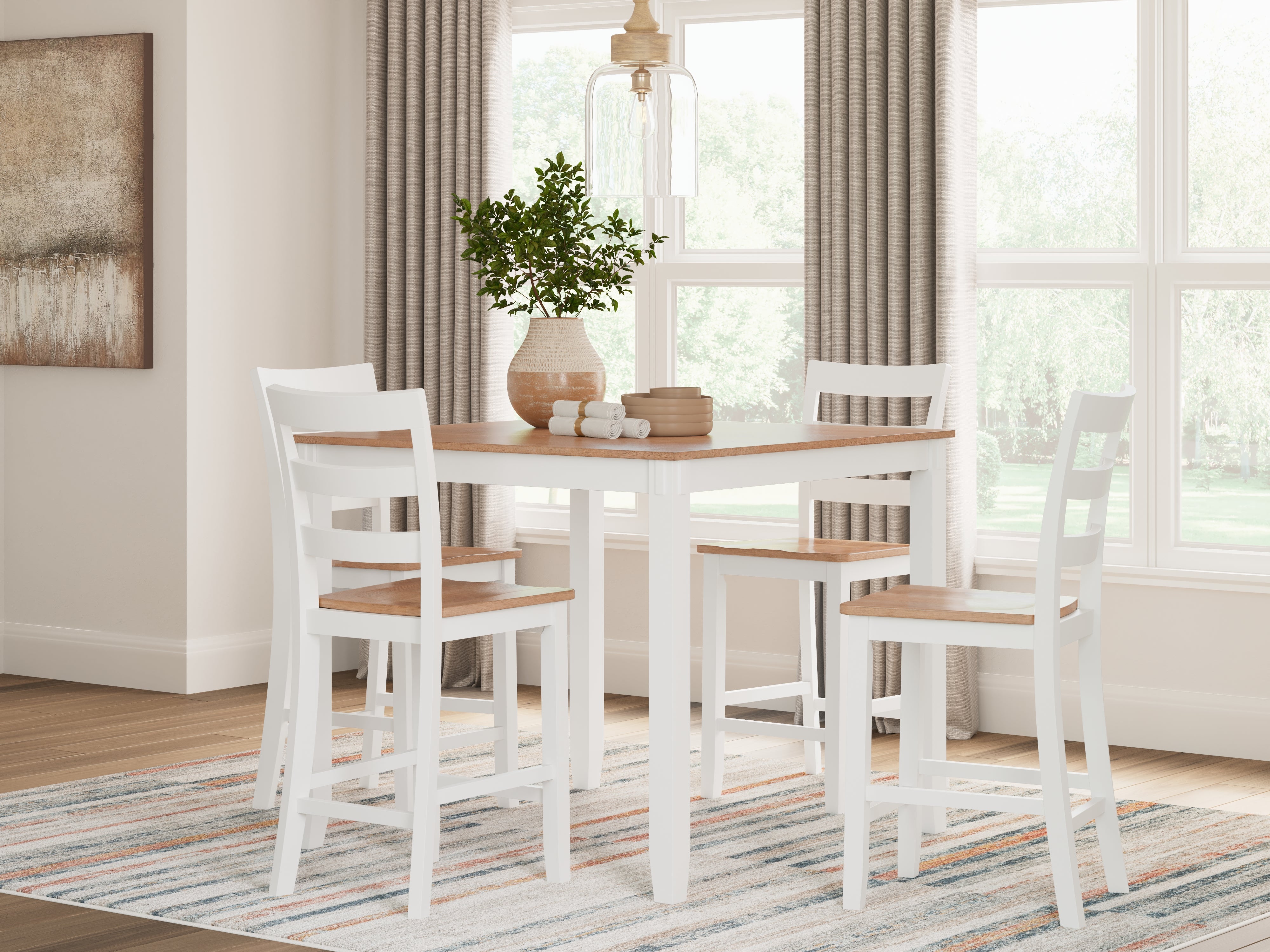 J&M Furniture - Ashley Furniture - Gesthaven Counter Height Dining Table and 4 Barstools (Set of 5) - DRM Counter Table Set (5/CN) / Natural/White - D398-223