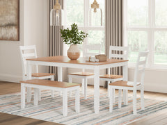 J&M Furniture - Ashley Furniture - Gesthaven Dining Table with 4 Chairs and Bench (Set of 6) - Dining Room Table Set (6/CN) / Natural/White - D398-325