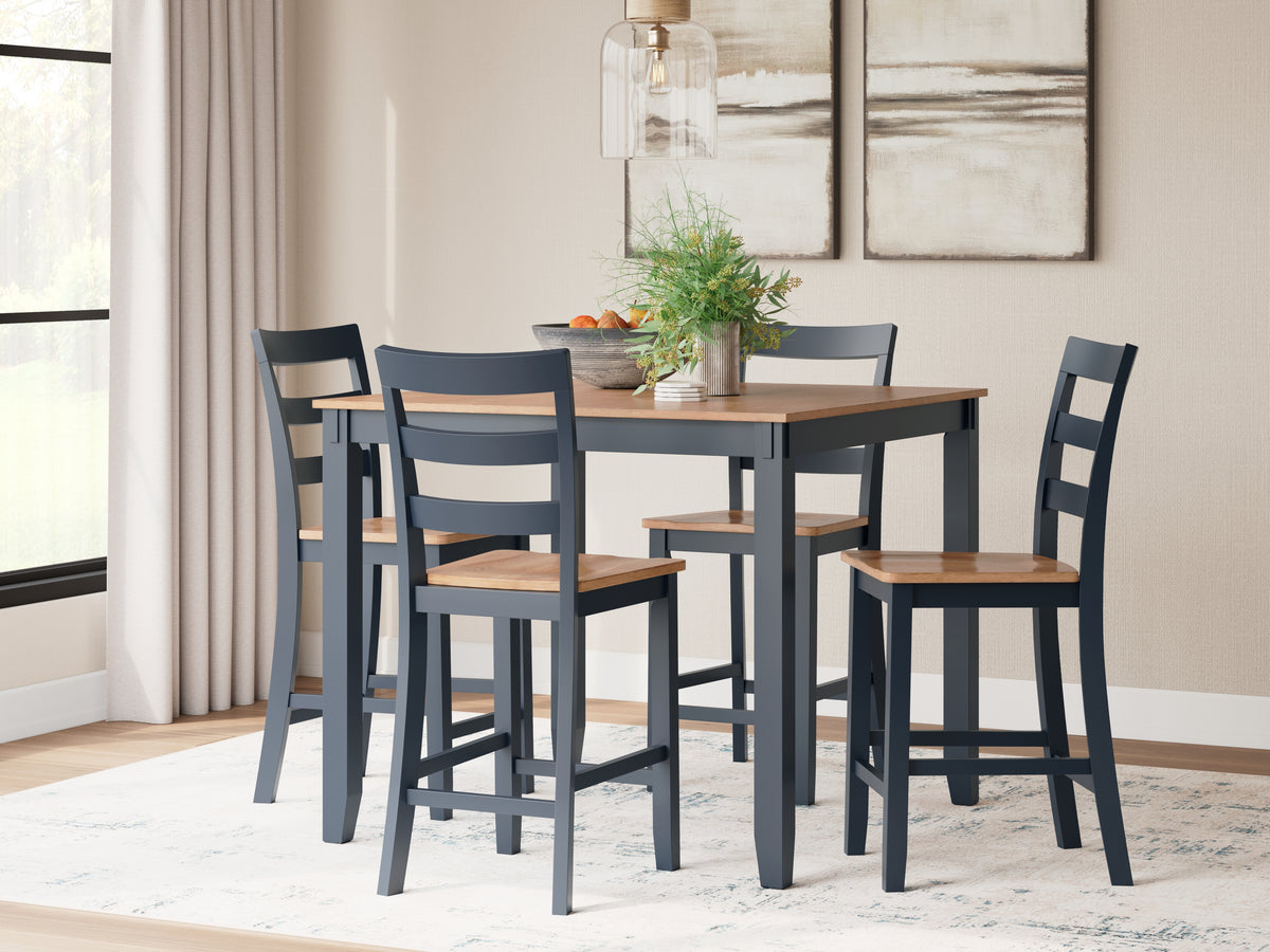 J&M Furniture - Ashley Furniture - Gesthaven Counter Height Dining Table and 4 Barstools (Set of 5) - DRM Counter Table Set (5/CN) / Natural/Blue - D399-223