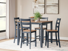 J&M Furniture - Ashley Furniture - Gesthaven Counter Height Dining Table and 4 Barstools (Set of 5) - DRM Counter Table Set (5/CN) / Natural/Blue - D399-223