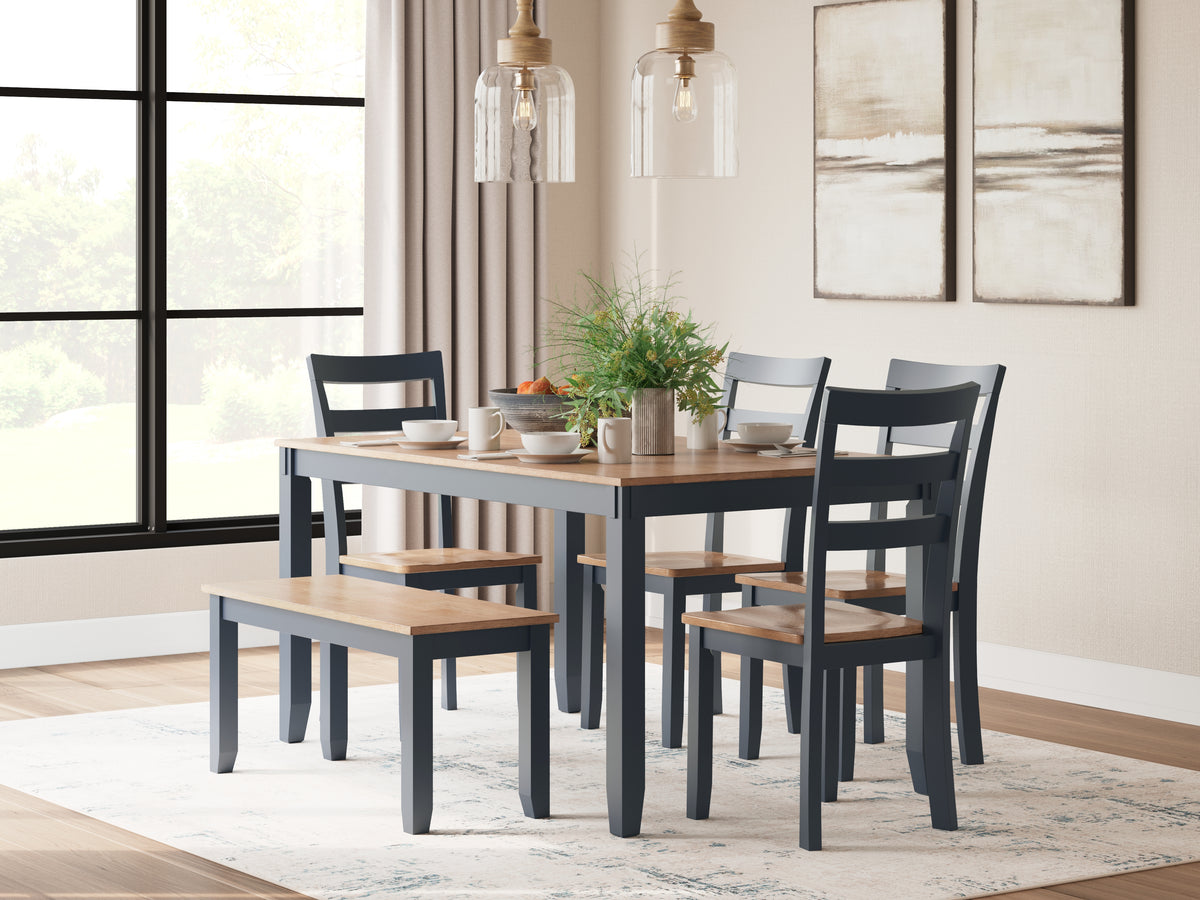 J&M Furniture - Ashley Furniture - Gesthaven Dining Table with 4 Chairs and Bench (Set of 6) - Dining Room Table Set (6/CN) / Natural/Blue - D399-325