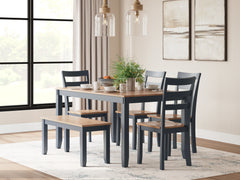 J&M Furniture - Ashley Furniture - Gesthaven Dining Table with 4 Chairs and Bench (Set of 6) - Dining Room Table Set (6/CN) / Natural/Blue - D399-325