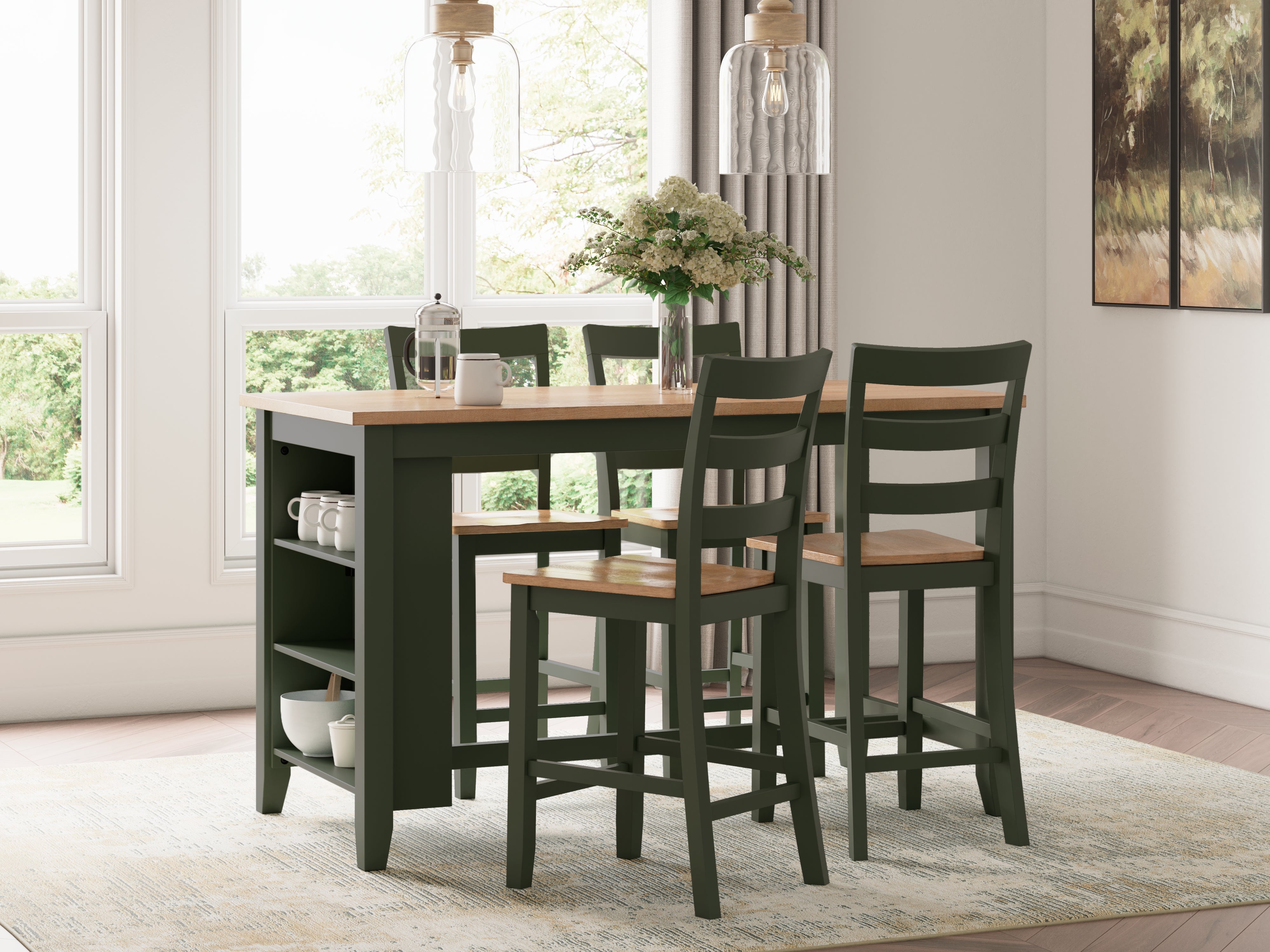 J&M Furniture - Ashley Furniture - Gesthaven Counter Height Dining Table and 4 Barstools - Counter Height Dining Table and 4 Barstools / Natural/Green - D401D2