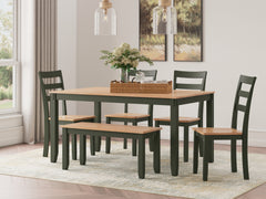 J&M Furniture - Ashley Furniture - Gesthaven Dining Table with 4 Chairs and Bench (Set of 6) - Dining Room Table Set (6/CN) / Natural/Green - D401-325